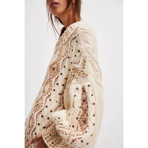 Free People Gilded Cable Embellished Sweater NWOT - Picture 3 of 9